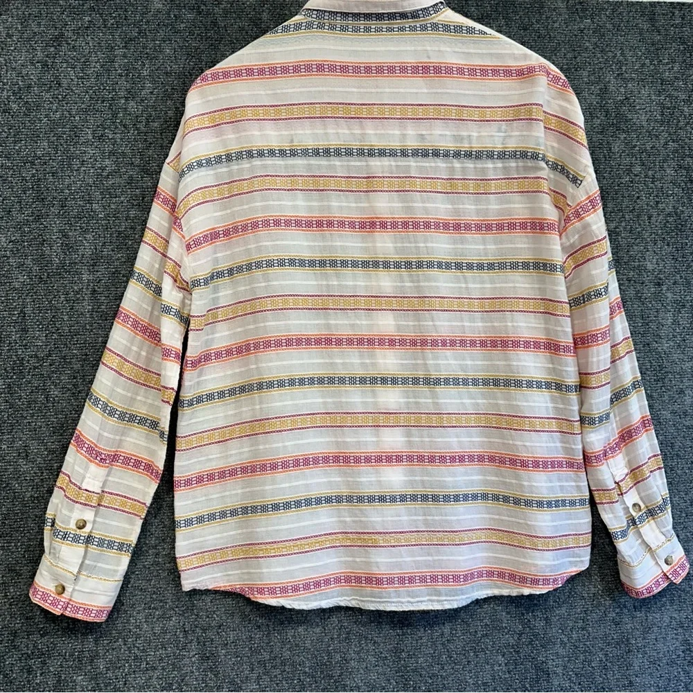Sundance cotton top M button up long sleeve embroidered striped windowpane shirt - Picture 4 of 10